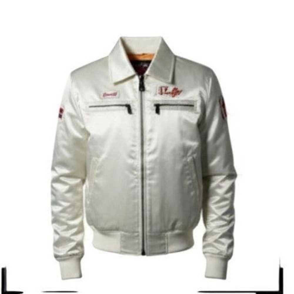 NWT Diesel Satin Bomber Jacket Panther Embroidery - Silver/White Size M Rare VTG